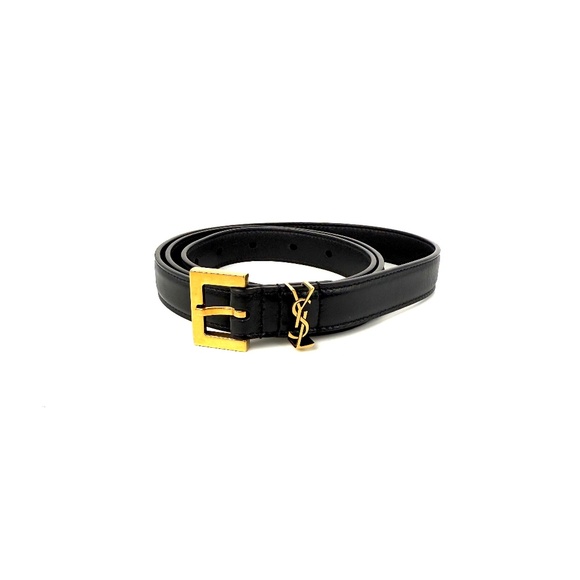 Saint Laurent Skinny YSL Logo Buckle Leather Belt 95 38